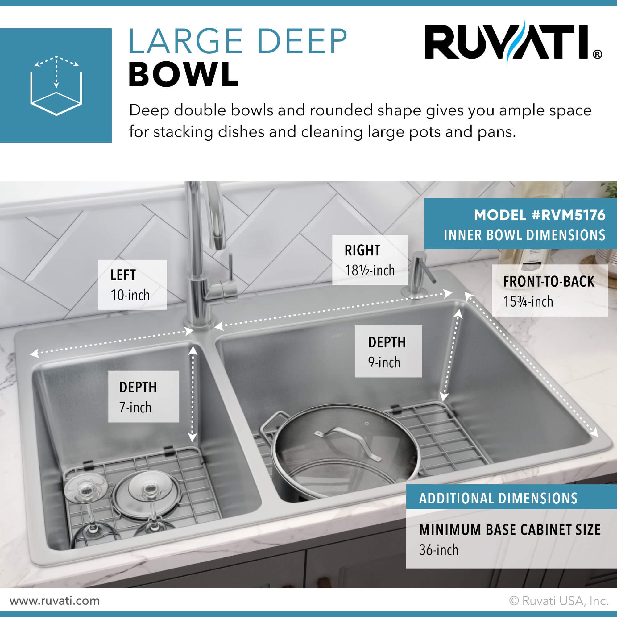 Ruvati Modena — Tarja de Cocina de 33 x 22 pulg en Acero Inoxidable — Acero Inoxidable