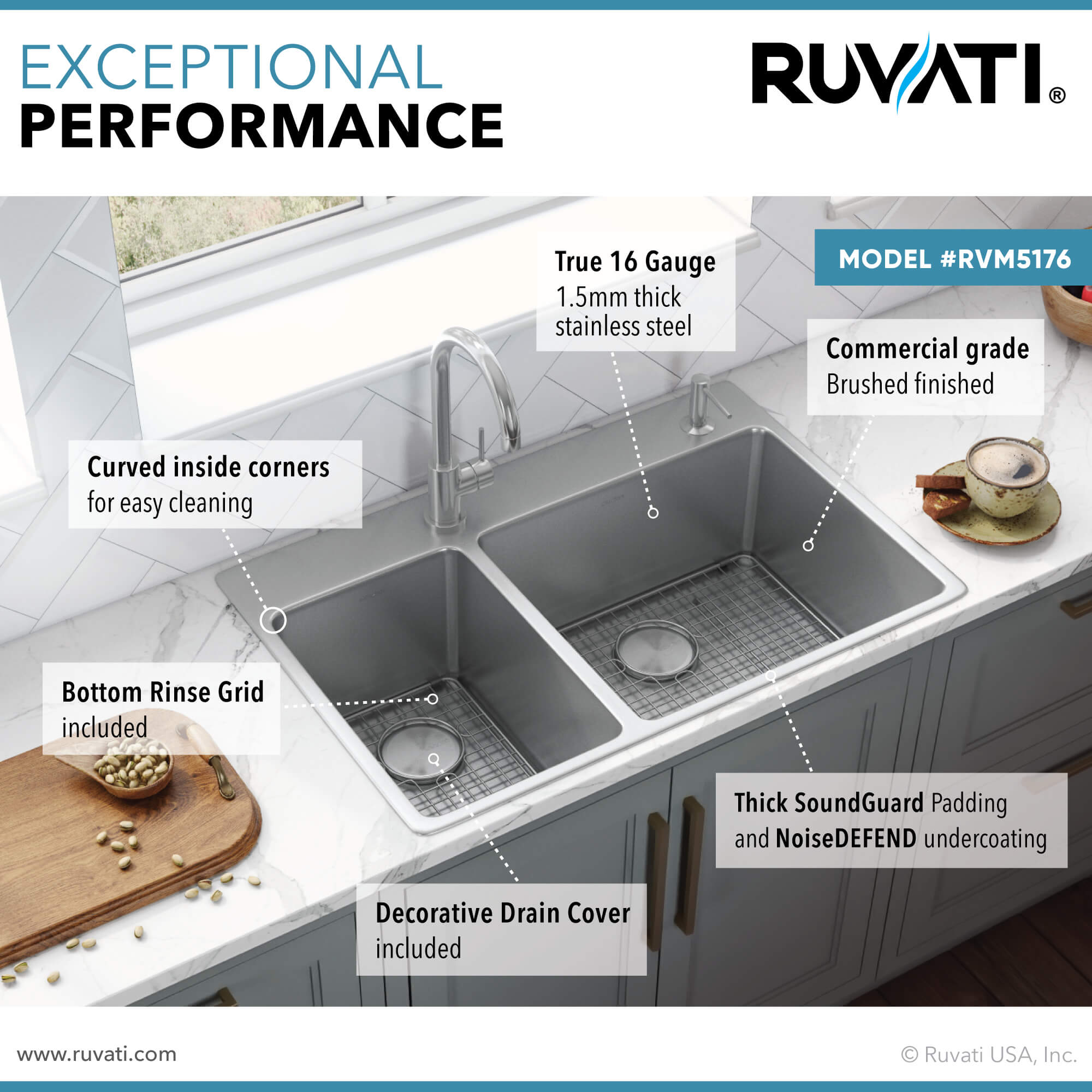 Ruvati Modena — Tarja de Cocina de 33 x 22 pulg en Acero Inoxidable — Acero Inoxidable — 1