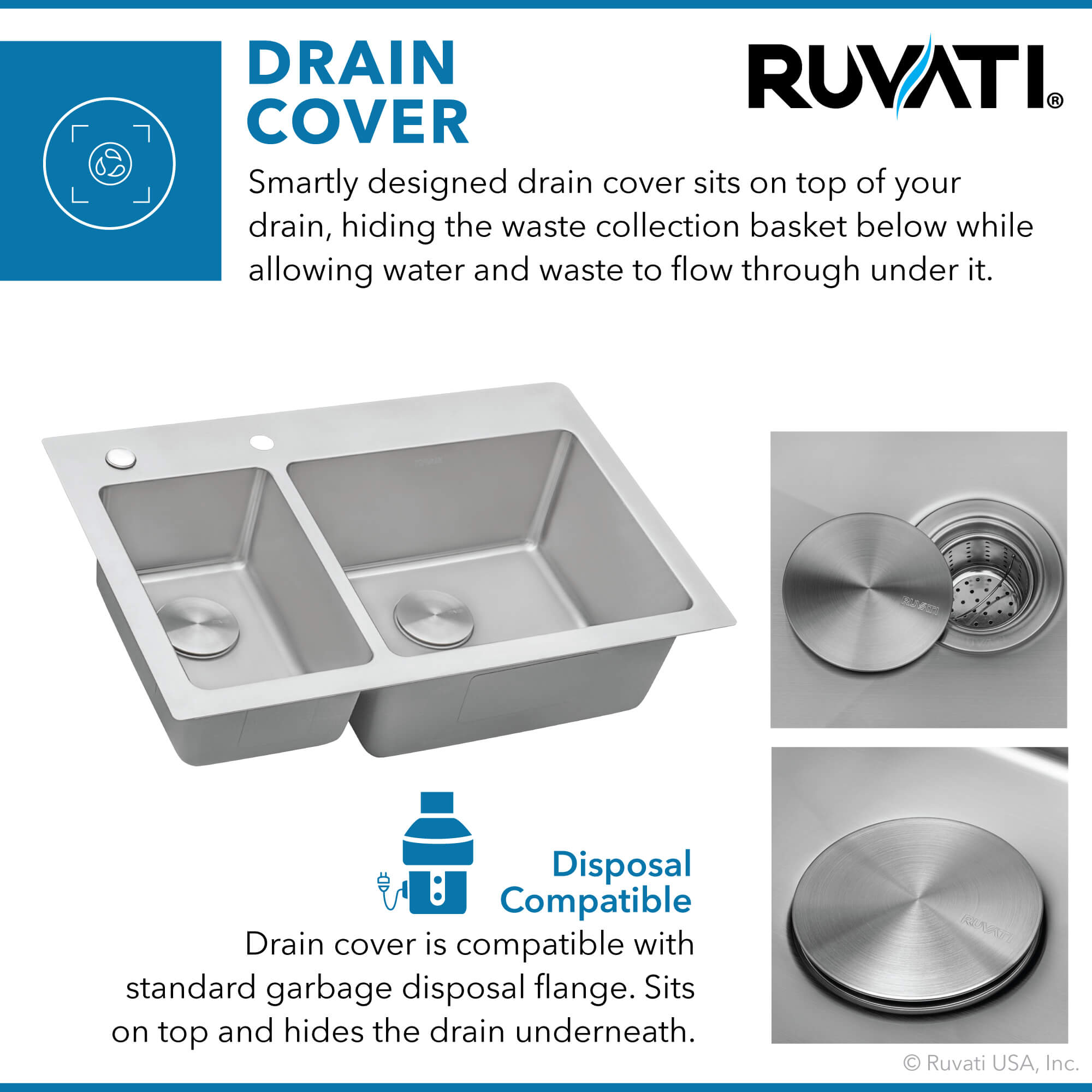 Ruvati Modena — Tarja de Cocina de 33 x 22 pulg en Acero Inoxidable — Acero Inoxidable — 3