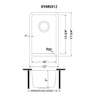 Ruvati Modena — Tarja de Bar / Prep en Acero Inoxidable — diagrama de dimensiones