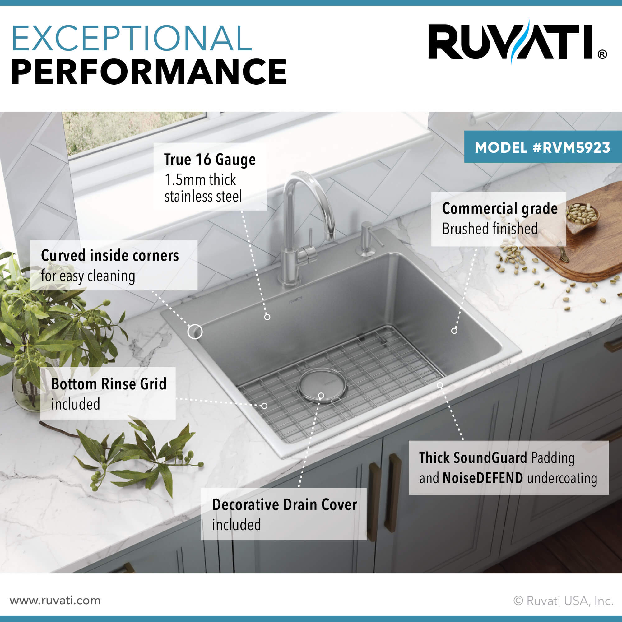 Ruvati Modena — Tarja de Cocina de 23 x 20 pulg en Acero Inoxidable — Acero Inoxidable — 2