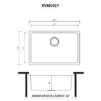 Ruvati Modena — Tarja de Cocina en Acero Inoxidable — diagrama de dimensiones