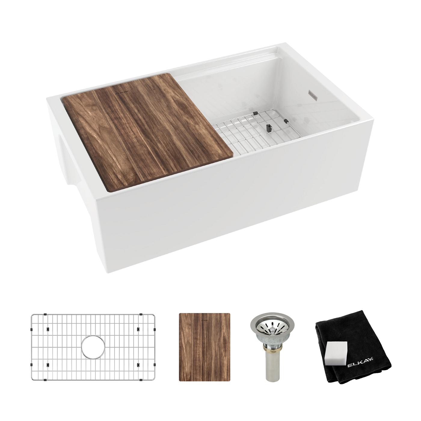 Elkay Tarja Fireclay 30" x 18-13/16" x 9-5/8" de Un Tazón Farmhouse Workstation (Kit) Blanco — vista de producto