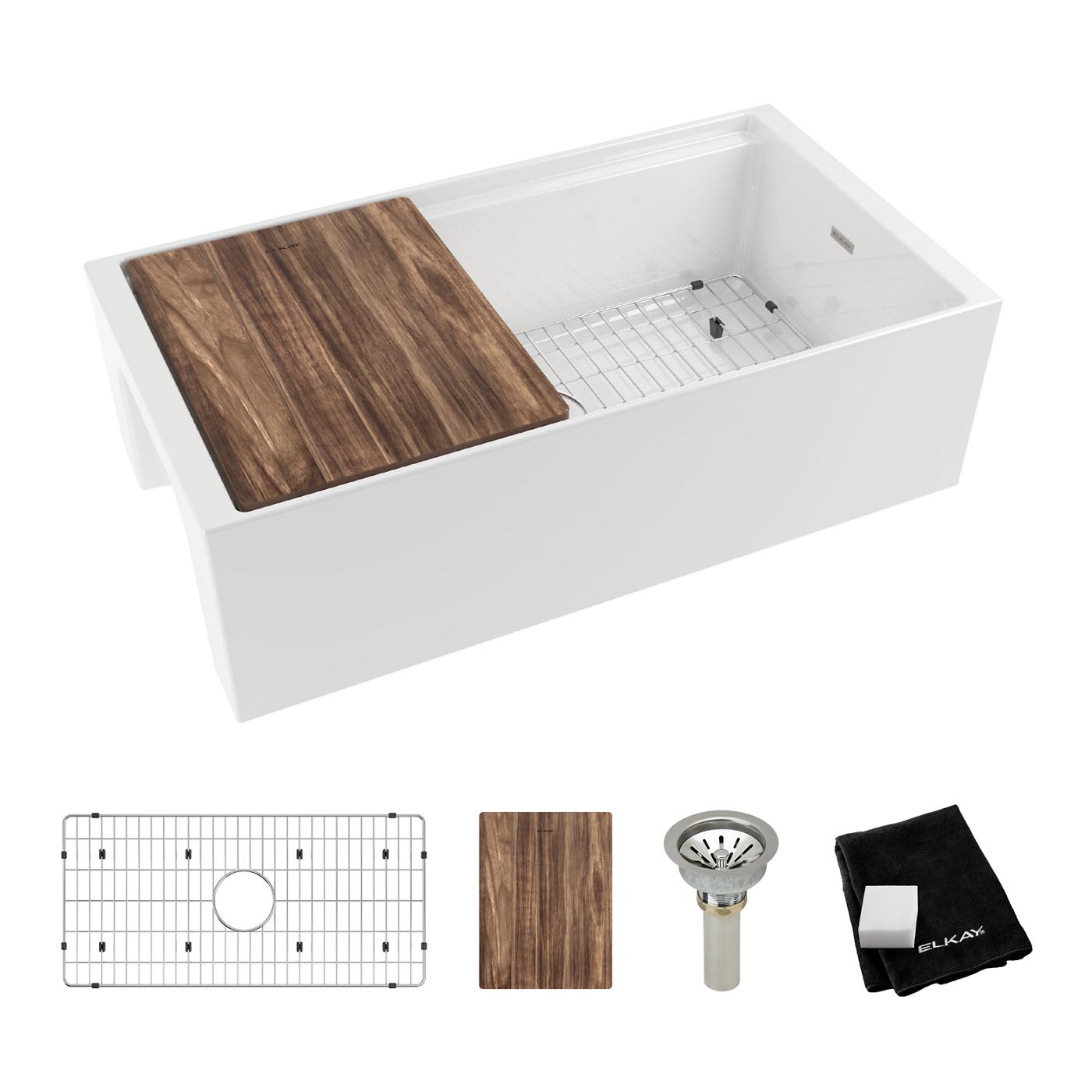 Elkay Tarja Fireclay 33" x 18-13/16" x 9-5/8" de Un Tazón Farmhouse Workstation (Kit) Blanco — vista de producto