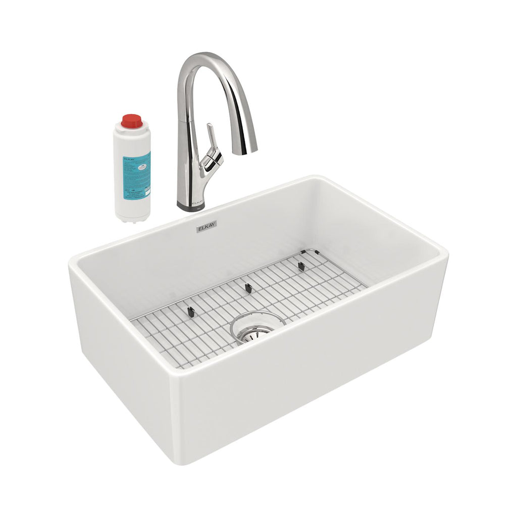 Elkay Tarja Fireclay 30" x 19-15/16" x 9-1/8" de Un Tazón Farmhouse (Kit) con Llave Filtrada — vista de producto