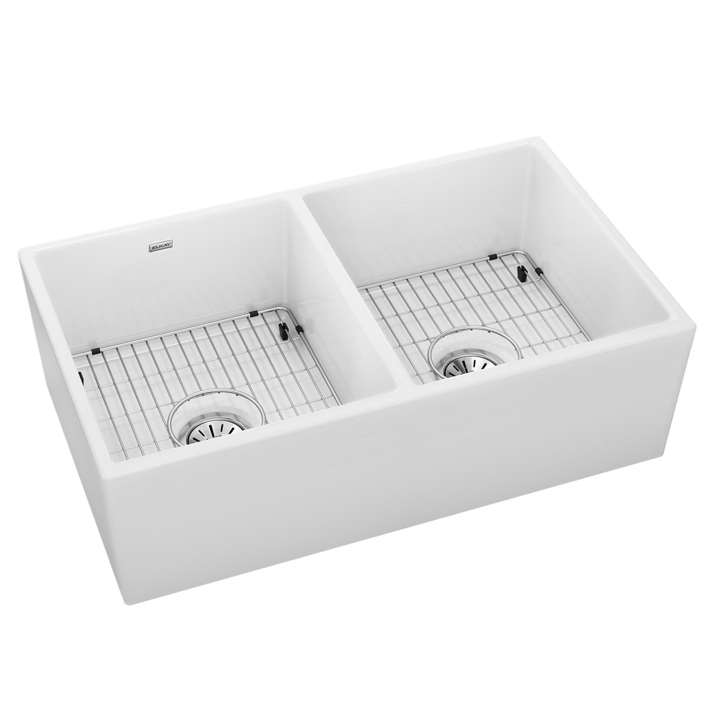 Elkay Tarja Fireclay 33" x 19-15/16" x 9" de Dos Tazones Iguales Farmhouse (Kit) — vista de producto