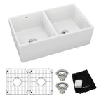 Elkay Tarja Fireclay 33" x 19-15/16" x 9" de Dos Tazones Iguales Farmhouse (Kit) — ambiente de cocina