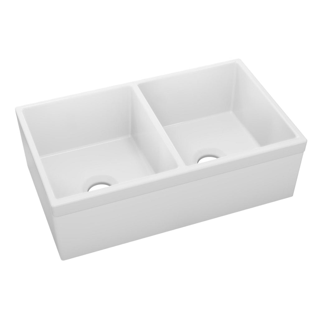 Elkay Tarja Fireclay 33" x 19-15/16" x 9" de Dos Tazones Iguales Farmhouse — ambiente de cocina