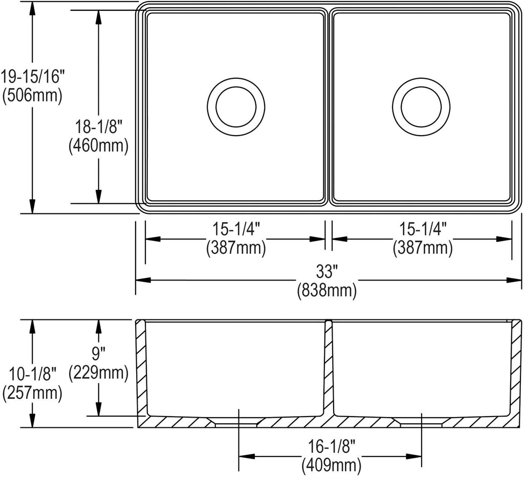 Elkay Tarja Fireclay 33" x 19-15/16" x 9" de Dos Tazones Iguales Farmhouse — ambiente de cocina