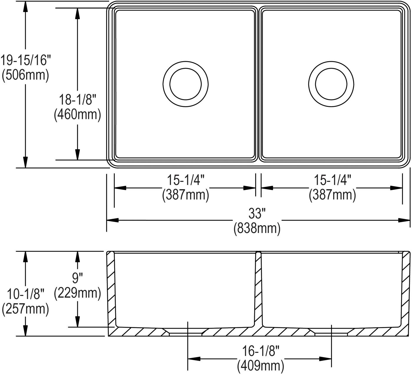 Elkay Tarja Fireclay 33" x 19-15/16" x 9" de Dos Tazones Iguales Farmhouse — ambiente de cocina
