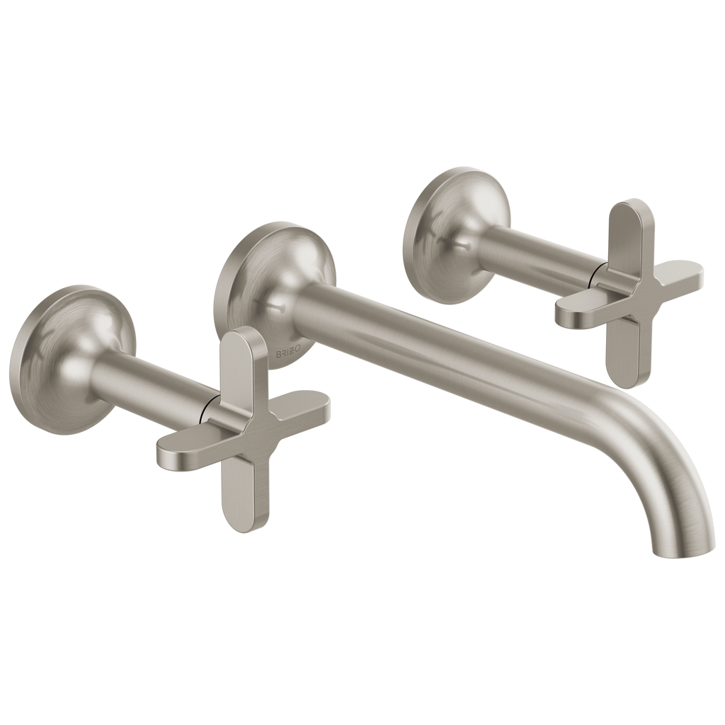 Brizo Odin Grifo de Pared para Lavabo — Dos Manijas — Níquel Cepillado — Cruceta