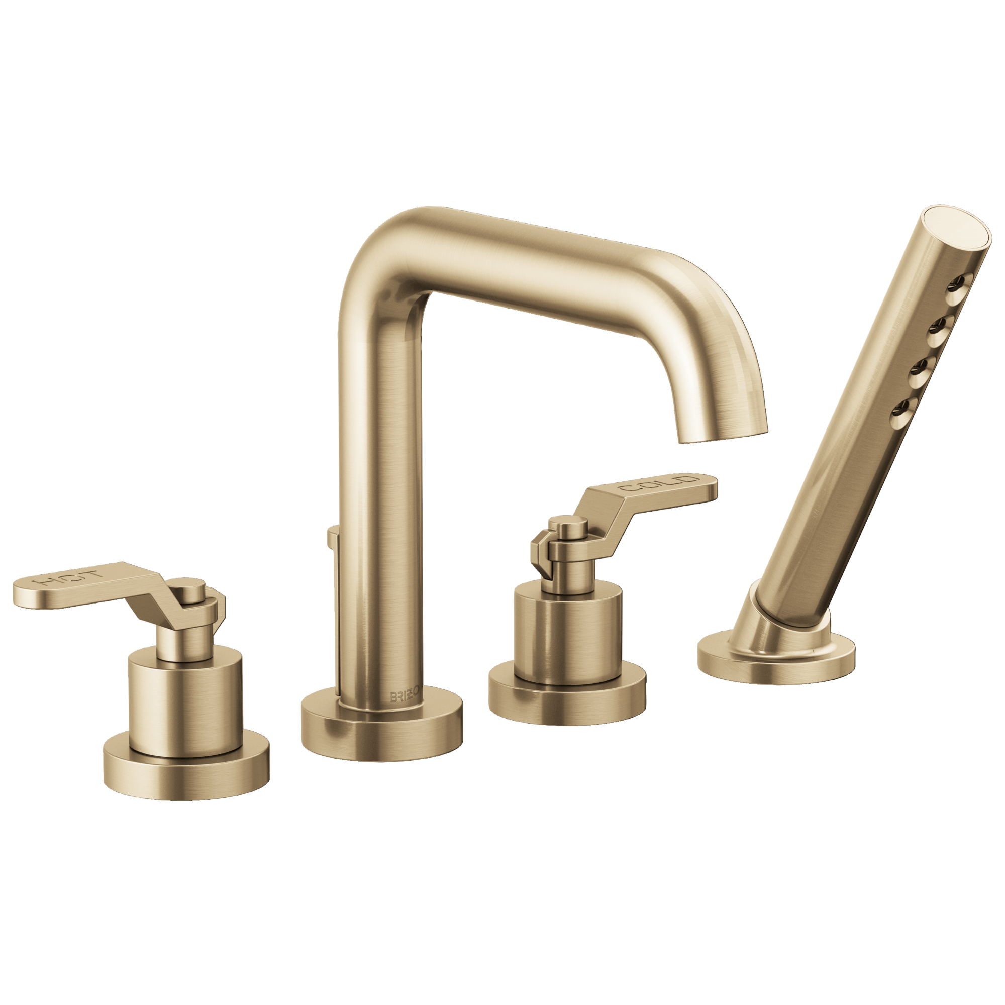 Brizo Litze Llenador de Tina de Cubierta con Regadera de Mano (Roman) — Oro Luxe — Palanca Industrial