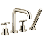 Brizo Litze Llenador de Tina de Cubierta con Regadera de Mano (Roman) — Níquel Pulido — Palanca en T
