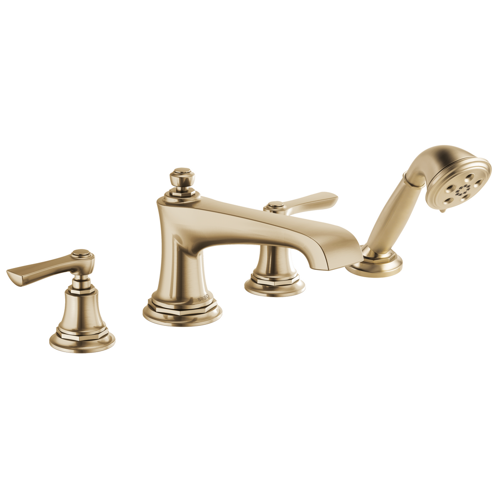 Brizo Rook Llenador de Tina Roman de Cubierta con Regadera de Mano — Oro Luxe — Palanca