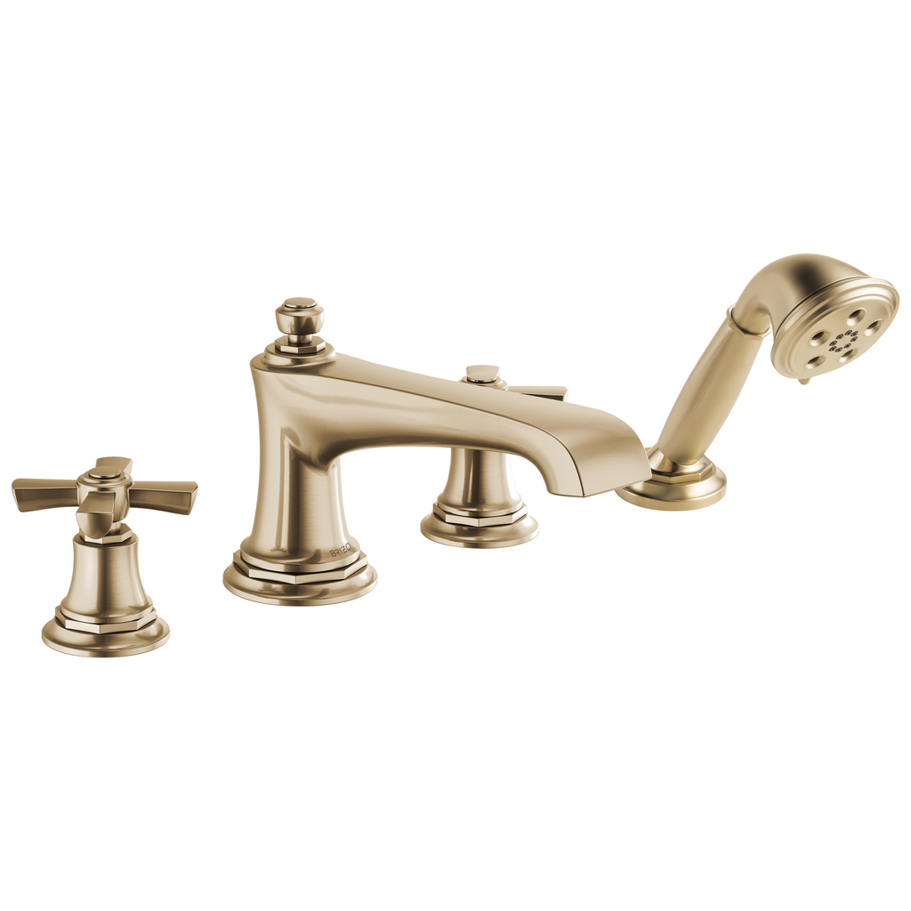 Brizo Rook Llenador de Tina Roman de Cubierta con Regadera de Mano — Oro Luxe — Cruceta