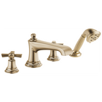 Brizo Rook Llenador de Tina Roman de Cubierta con Regadera de Mano — Oro Luxe — Cruceta