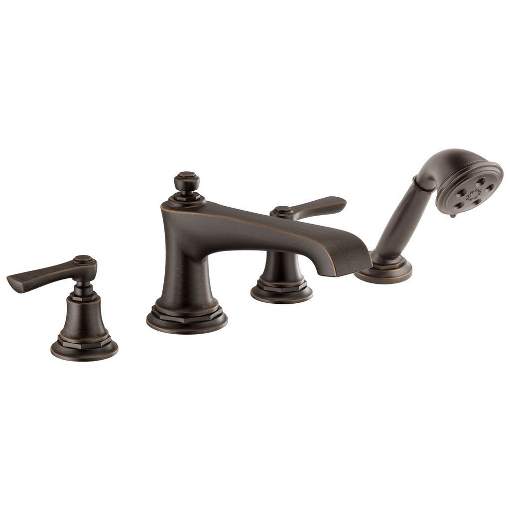 Brizo Rook Llenador de Tina Roman de Cubierta con Regadera de Mano — Bronce Veneciano — Palanca