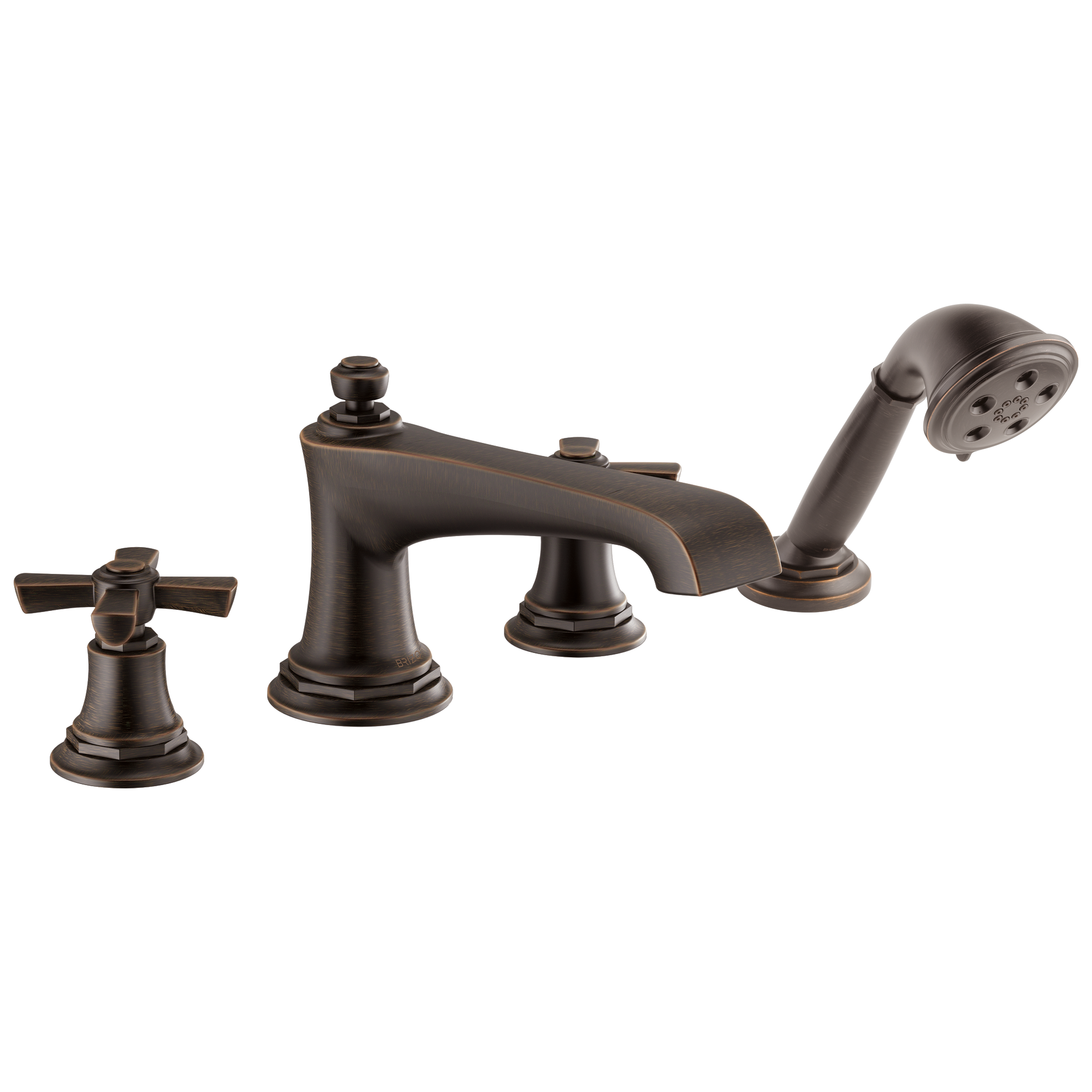 Brizo Rook Llenador de Tina Roman de Cubierta con Regadera de Mano — Bronce Veneciano — Cruceta