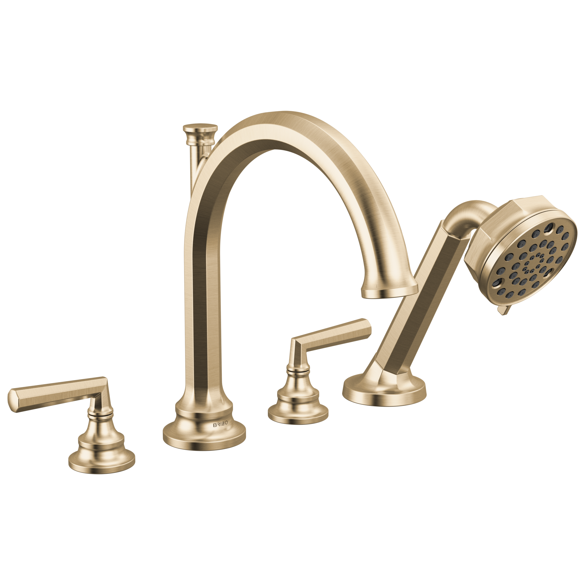 Brizo Beauclere Llenador de Tina Roman de Cubierta con Regadera de Mano — Oro Luxe — Palanca