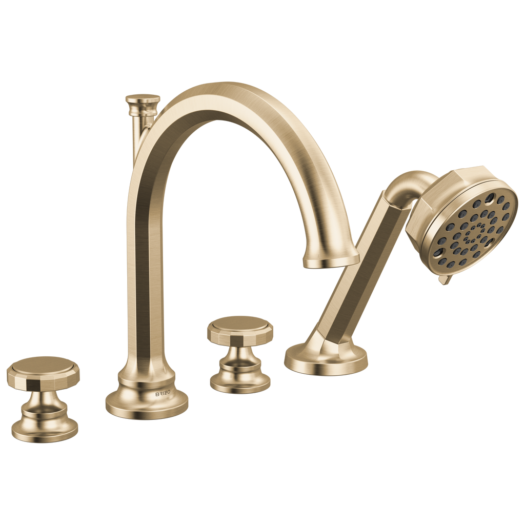 Brizo Beauclere Llenador de Tina Roman de Cubierta con Regadera de Mano — Oro Luxe — Volante