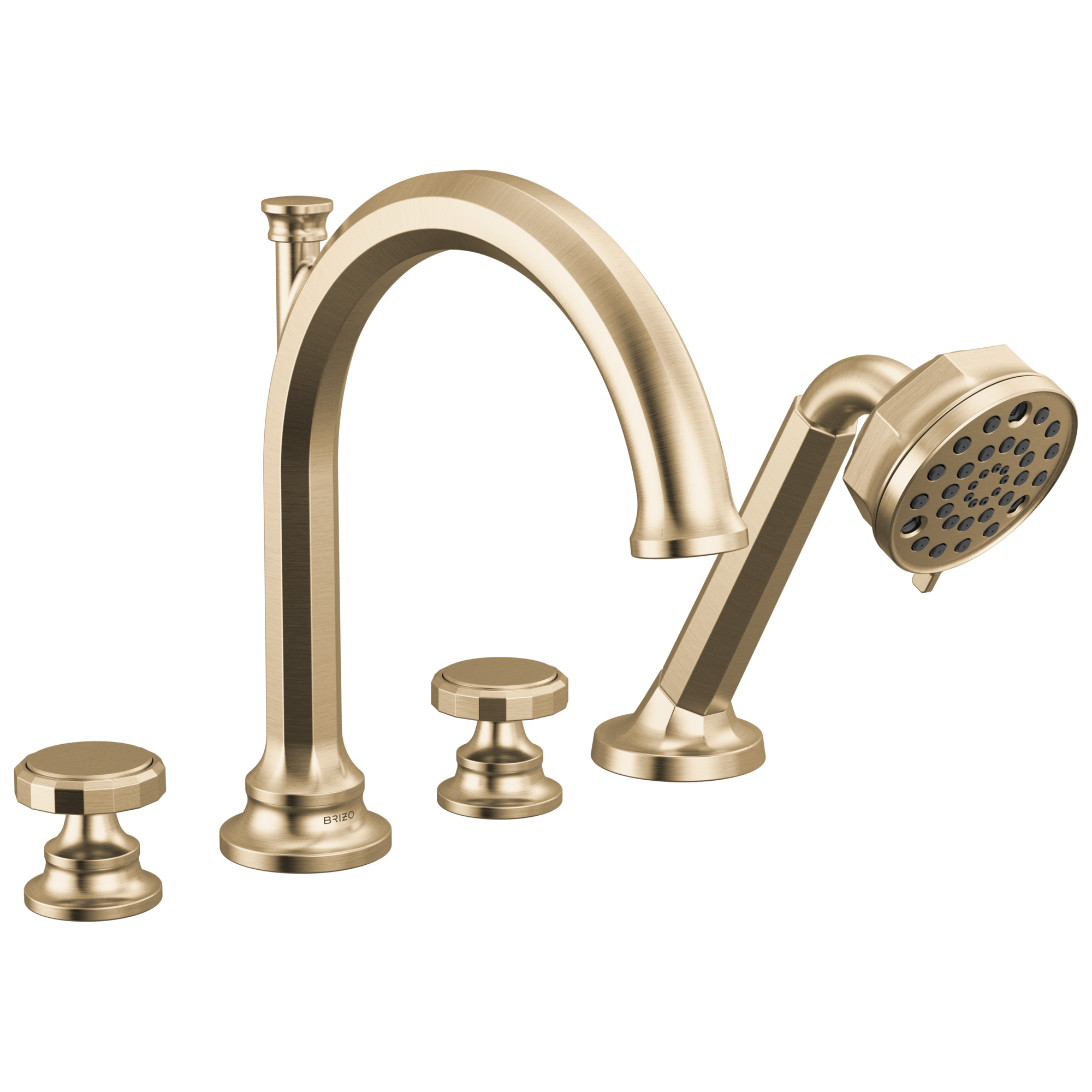 Brizo Beauclere Llenador de Tina Roman de Cubierta con Regadera de Mano — Oro Luxe — Volante