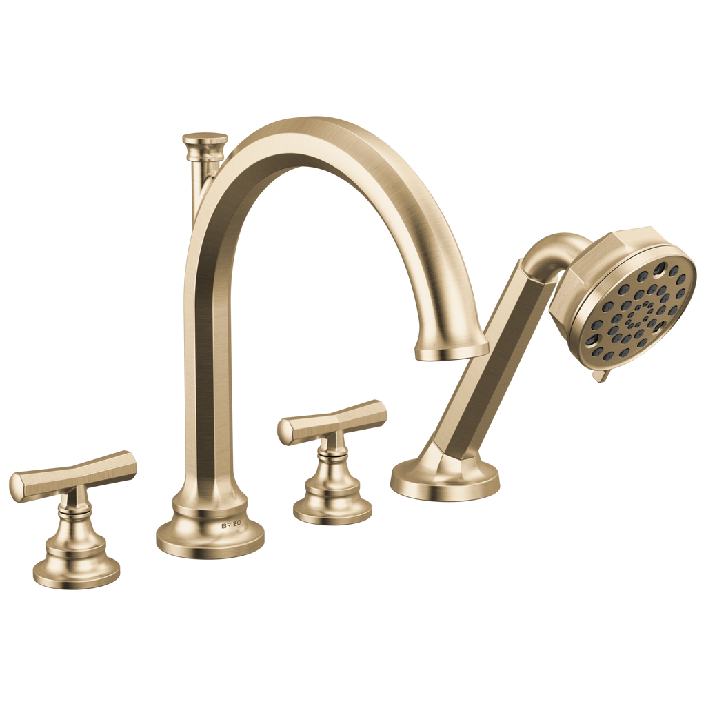 Brizo Beauclere Llenador de Tina Roman de Cubierta con Regadera de Mano — Oro Luxe — Cruceta