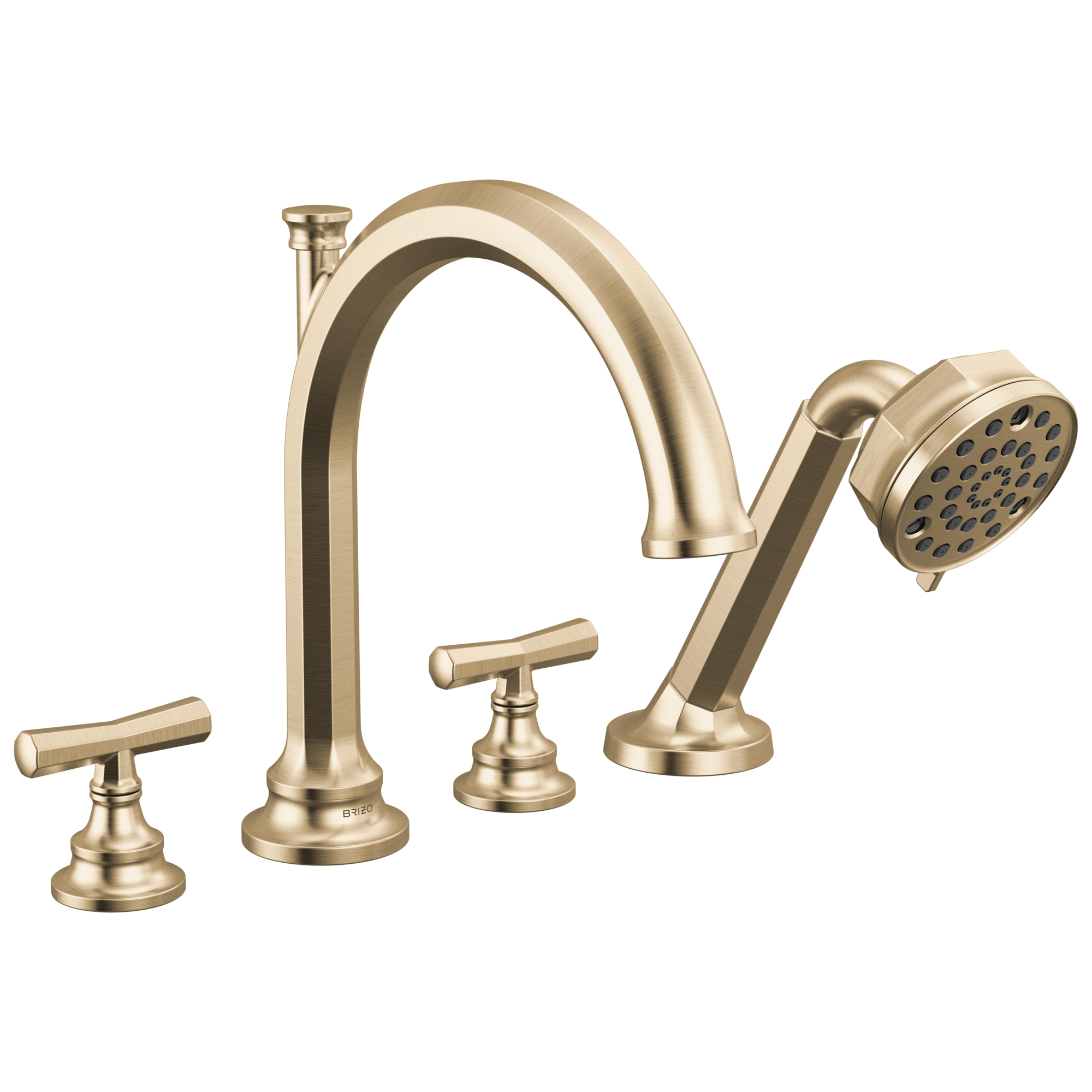 Brizo Beauclere Llenador de Tina Roman de Cubierta con Regadera de Mano — Oro Luxe — Cruceta