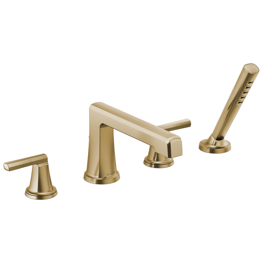 Brizo Levoir Llenador de Tina Roman de Cubierta con Regadera de Mano — Oro Luxe — Palanca