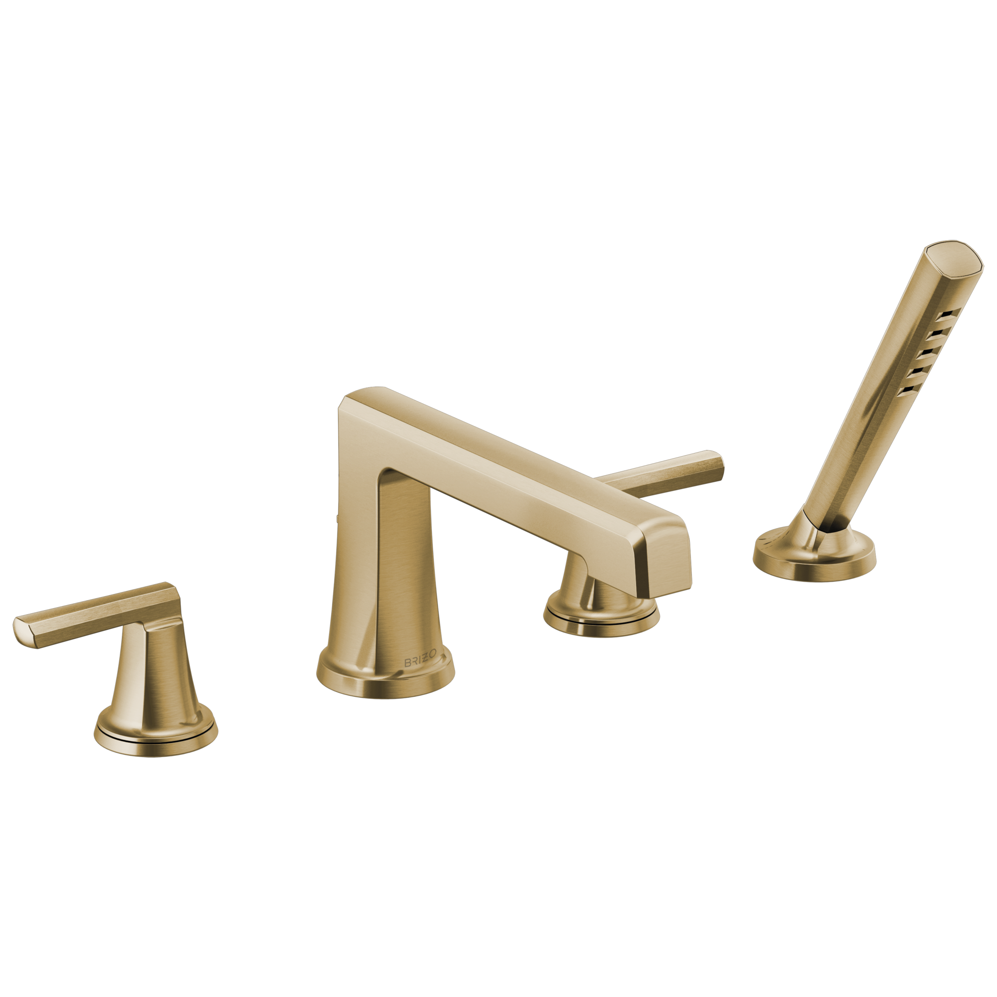 Brizo Levoir Llenador de Tina Roman de Cubierta con Regadera de Mano — Oro Luxe — Palanca