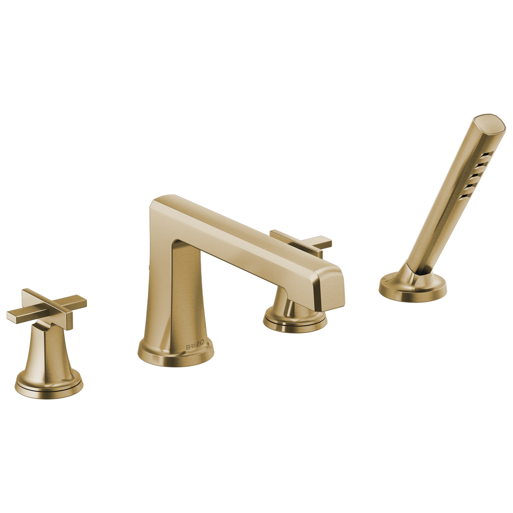Brizo Levoir Llenador de Tina Roman de Cubierta con Regadera de Mano — Oro Luxe — Cruceta