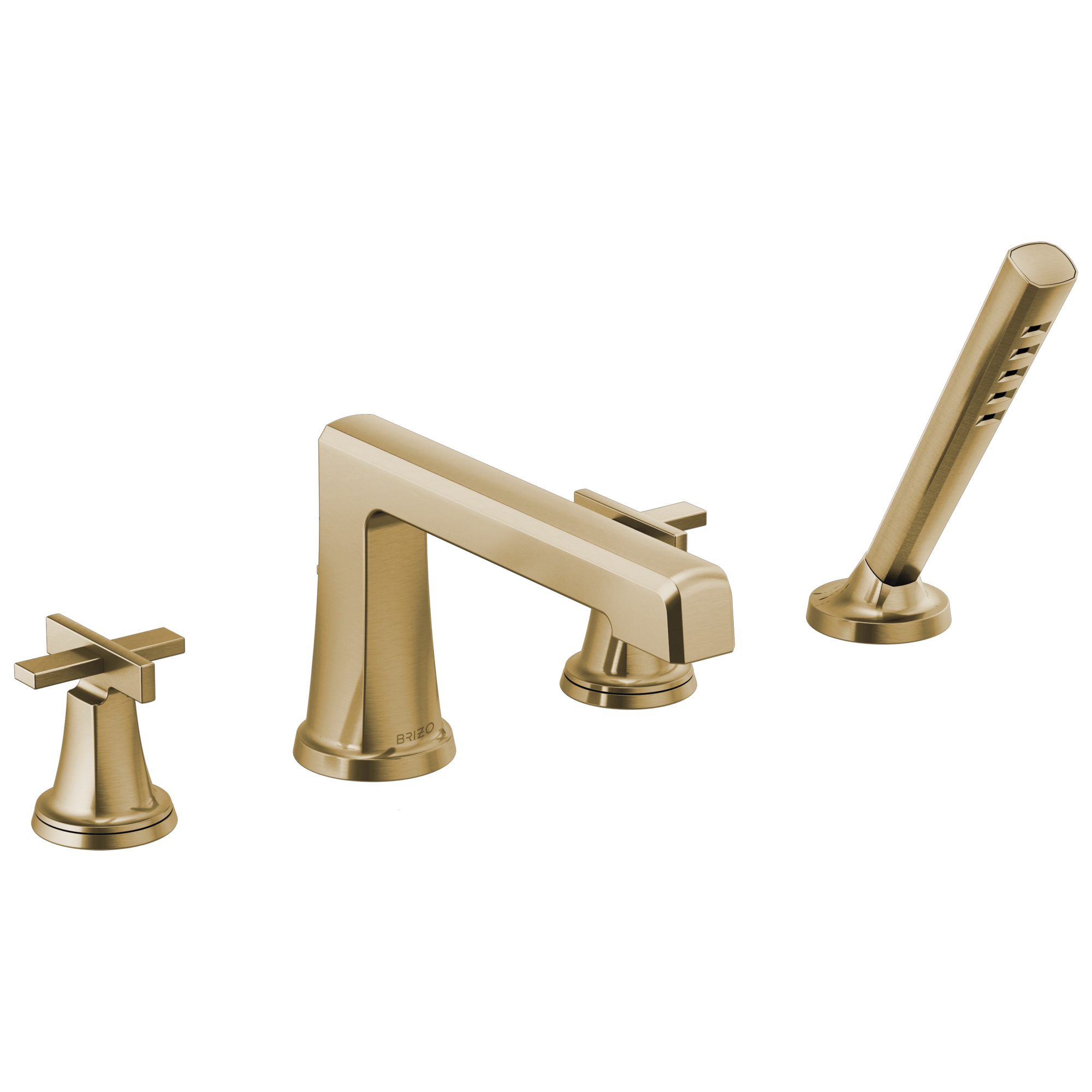 Brizo Levoir Llenador de Tina Roman de Cubierta con Regadera de Mano — Oro Luxe — Cruceta