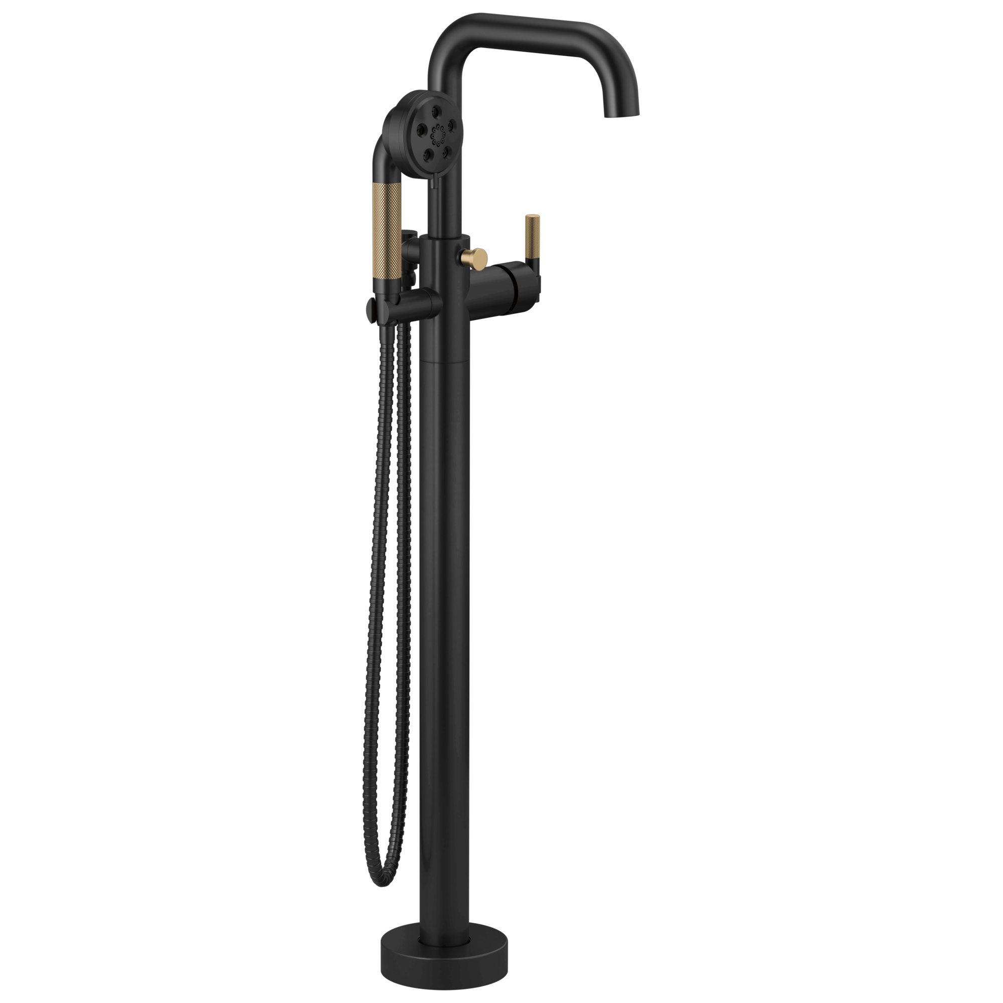Brizo Litze Llenador de Tina de Piso Independiente — Negro Mate / Oro Luxe — Palanca en T