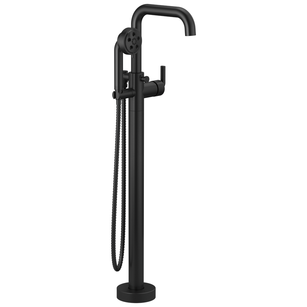 Brizo Litze Llenador de Tina de Piso Independiente — Negro Mate — Palanca Notch