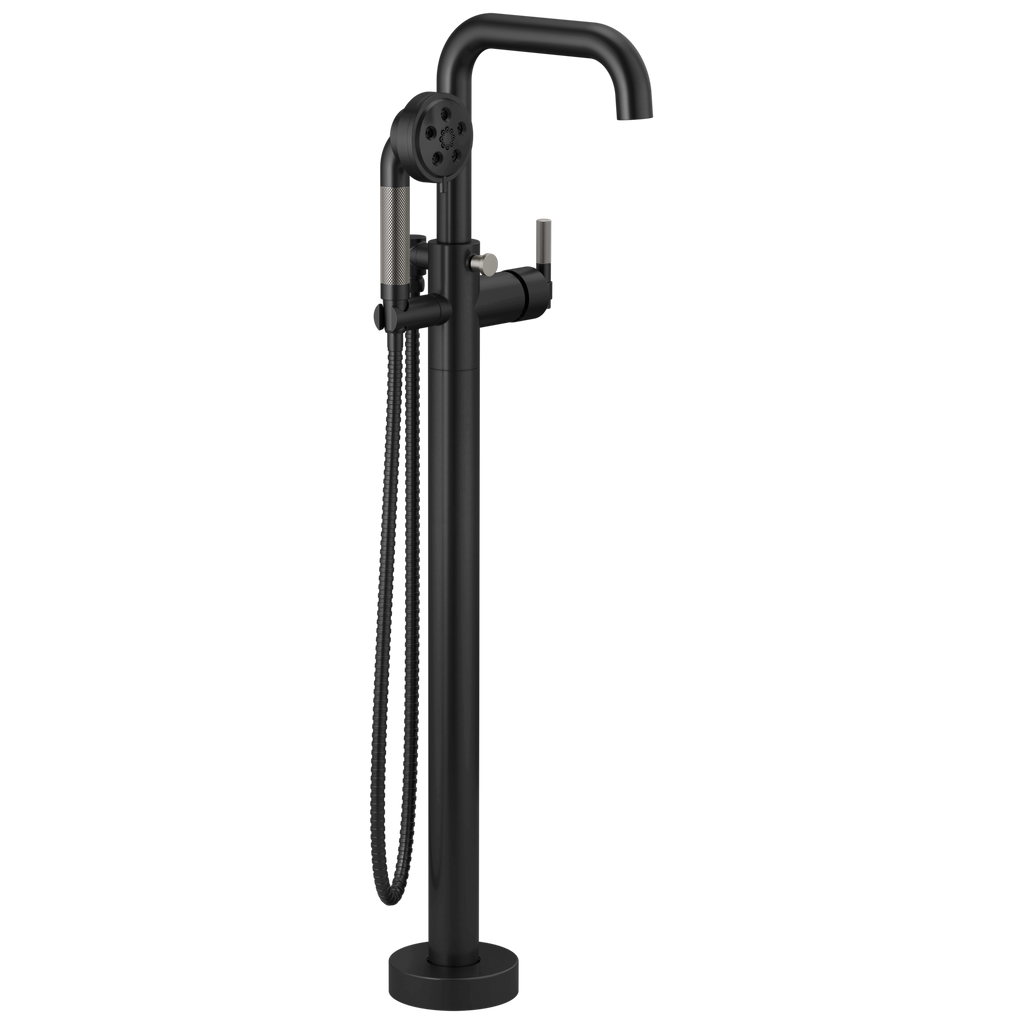 Brizo Litze Llenador de Tina de Piso Independiente — Negro Mate / Acero Luxe — Palanca en T