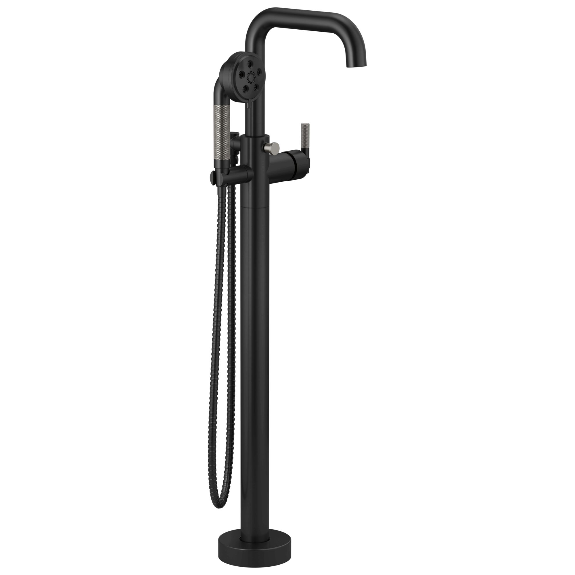 Brizo Litze Llenador de Tina de Piso Independiente — Negro Mate / Acero Luxe — Palanca en T