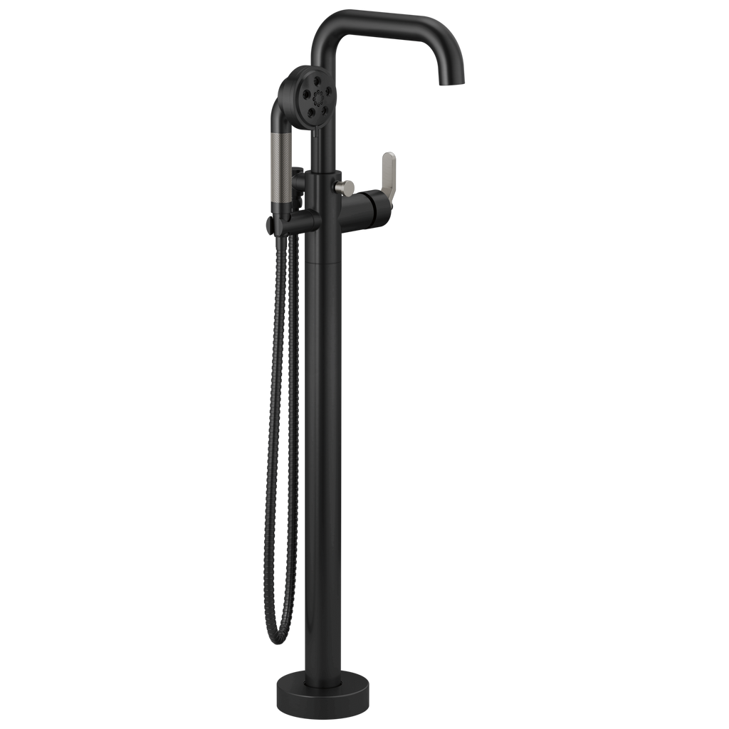 Brizo Litze Llenador de Tina de Piso Independiente — Negro Mate / Acero Luxe — Palanca Industrial