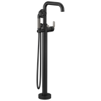Brizo Litze Llenador de Tina de Piso Independiente — Negro Mate / Acero Luxe — Palanca Industrial
