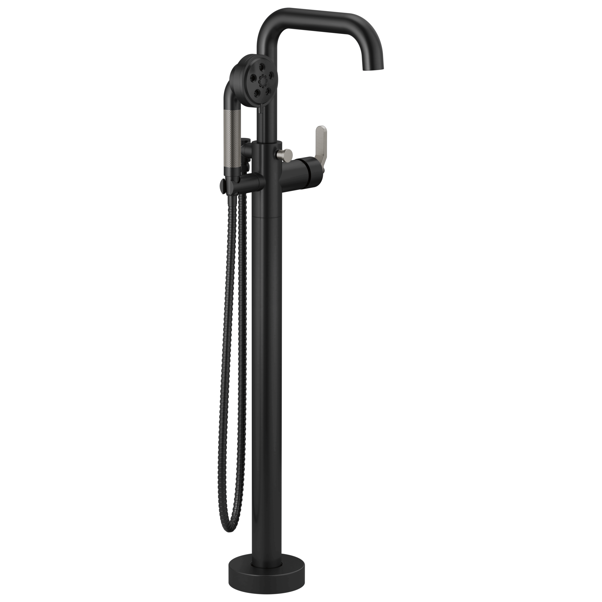 Brizo Litze Llenador de Tina de Piso Independiente — Negro Mate / Acero Luxe — Palanca Industrial
