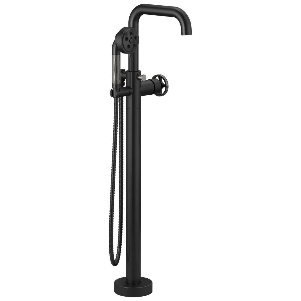Brizo Litze Llenador de Tina de Piso Independiente — Negro Mate / Acero Luxe — Volante