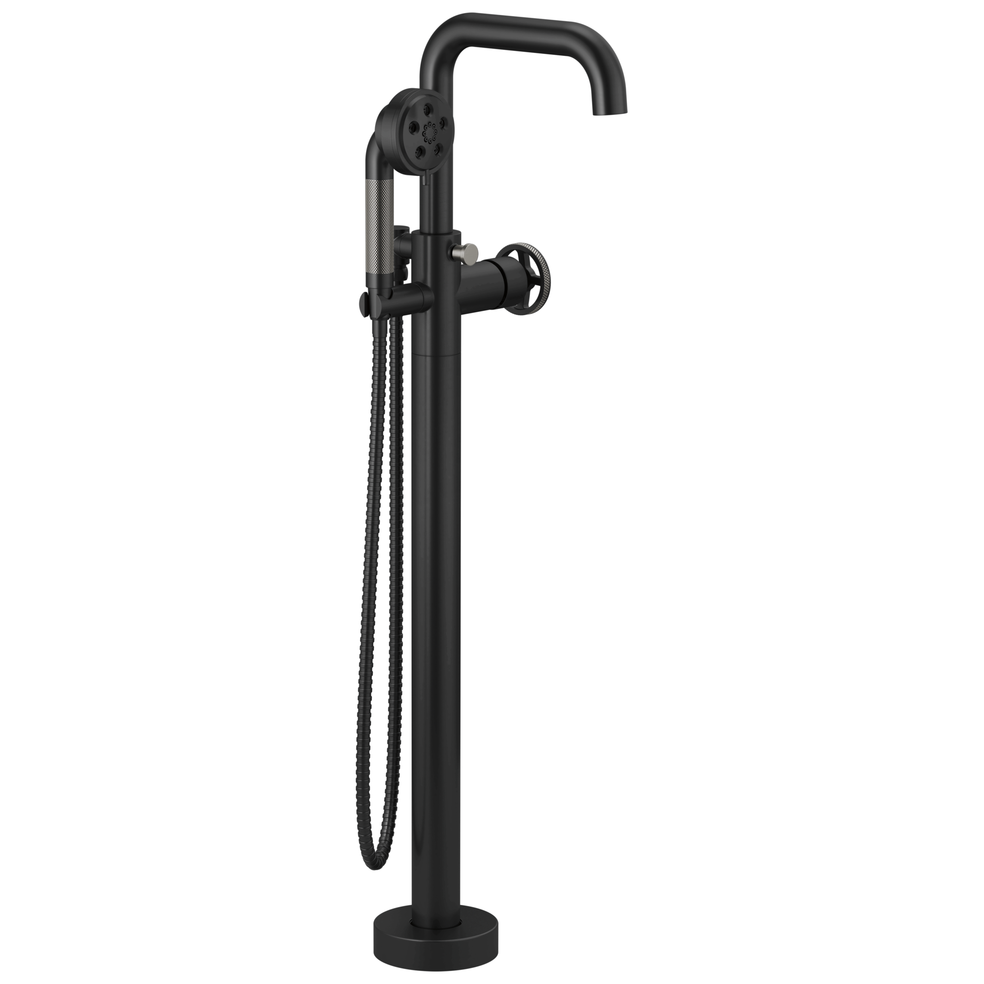 Brizo Litze Llenador de Tina de Piso Independiente — Negro Mate / Acero Luxe — Volante