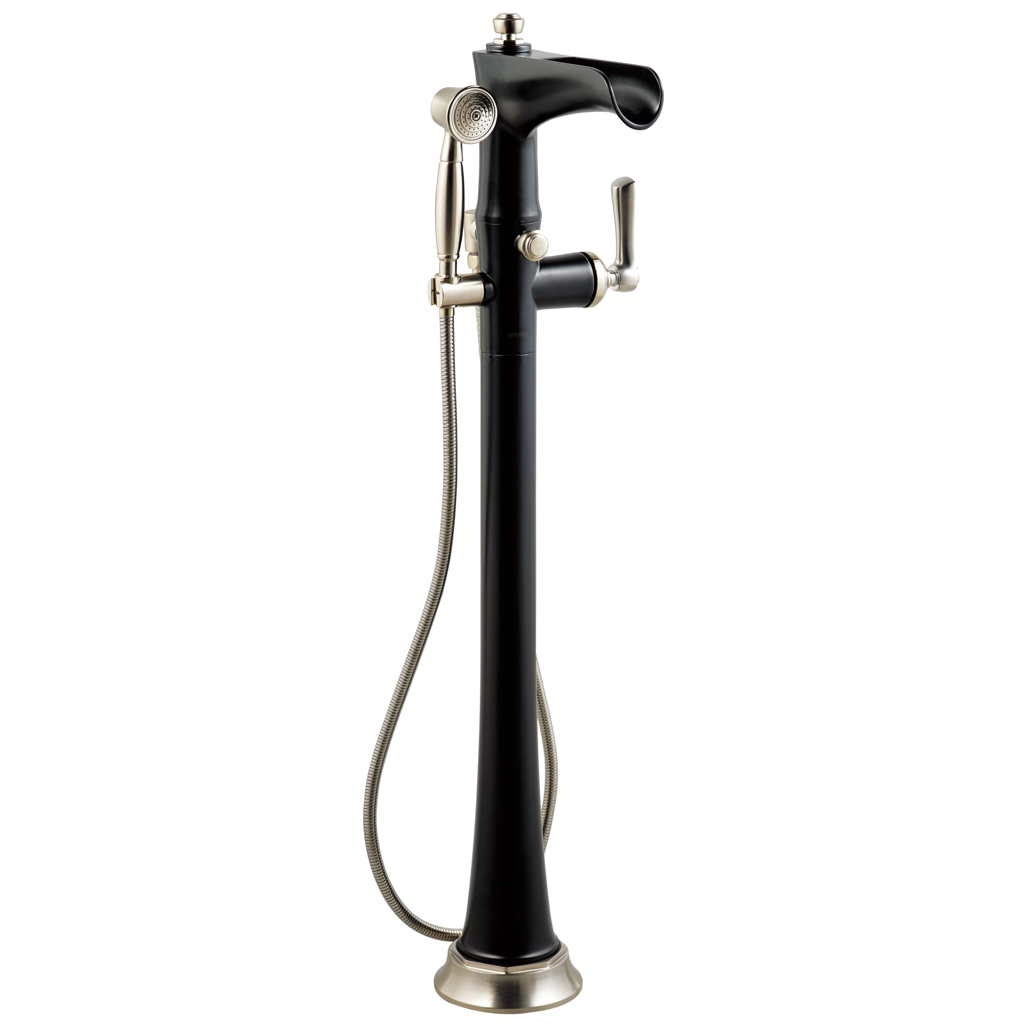 Brizo Rook Llenador de Tina de Piso Independiente — Níquel Luxe / Negro Mate