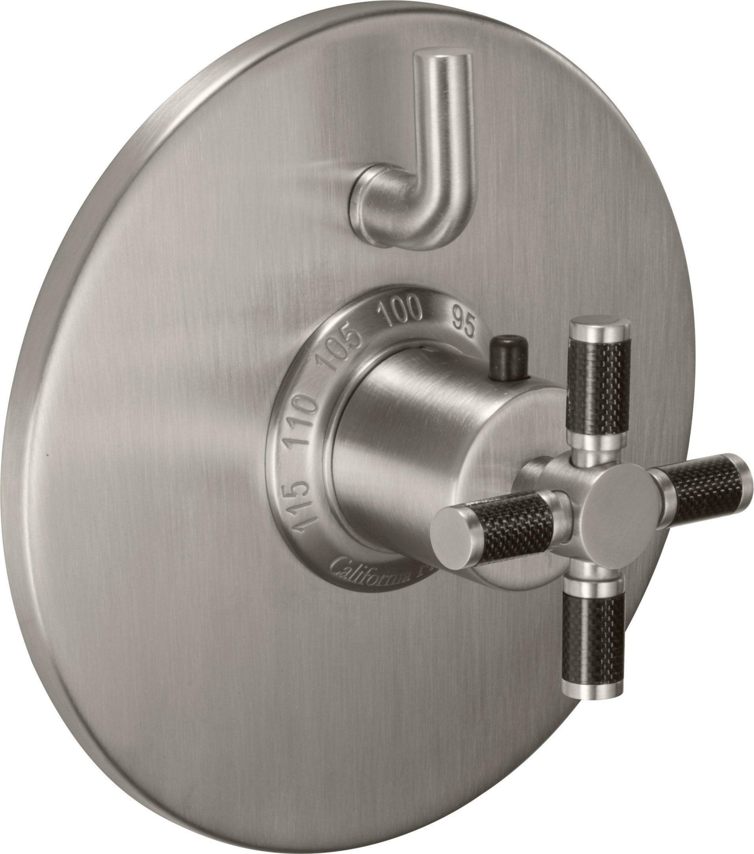 California Faucets Descanso StyleTherm con Control de Volumen Individual - Manija de Cruz de Fibra de Carbono