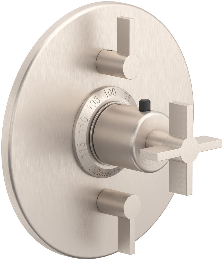California Faucets Cayucos StyleTherm con Control de Volumen Doble - Manija de Cruz