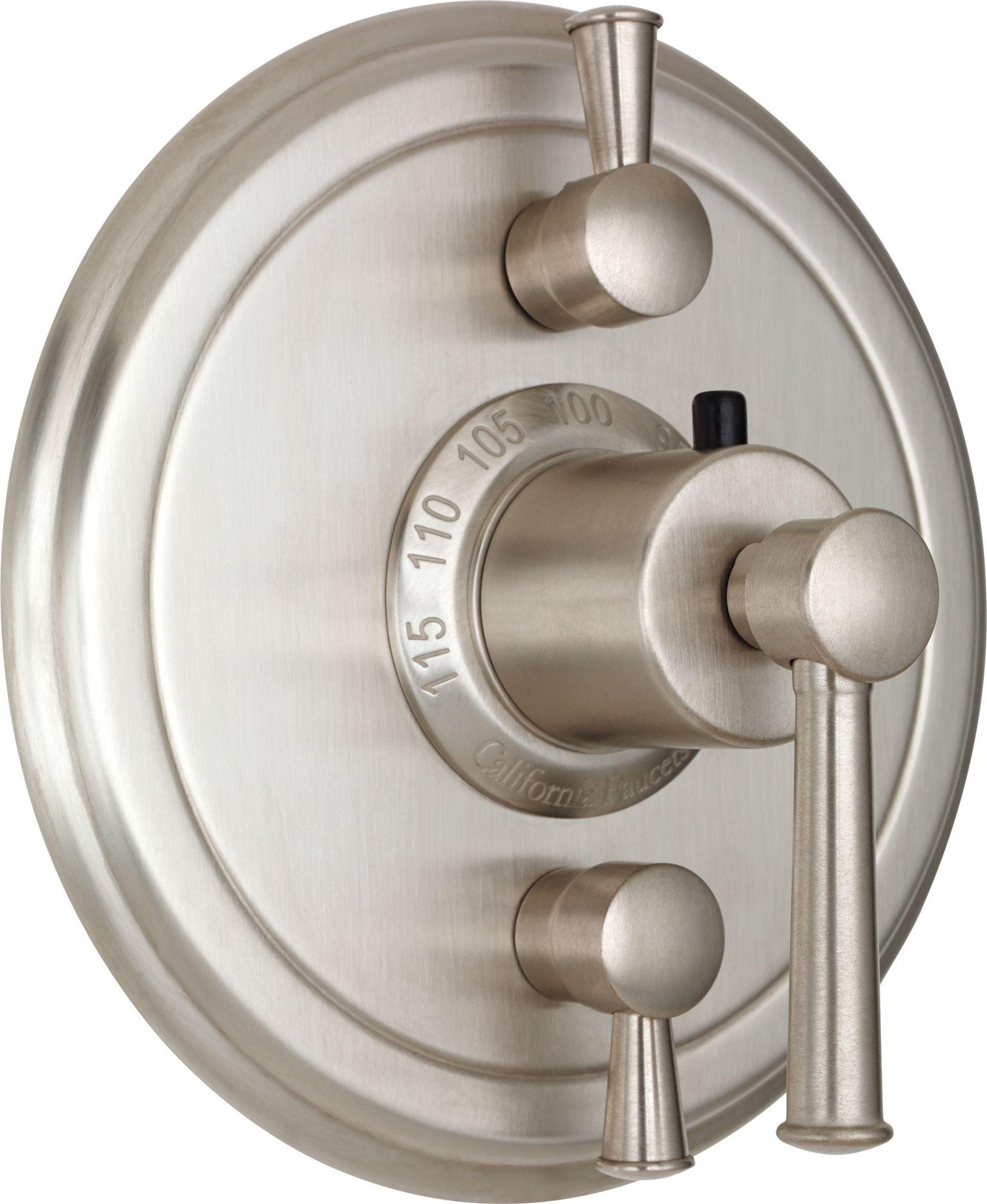 California Faucets Miramar StyleTherm con Control de Volumen Dual - Placa Redonda, Manija de Palanca