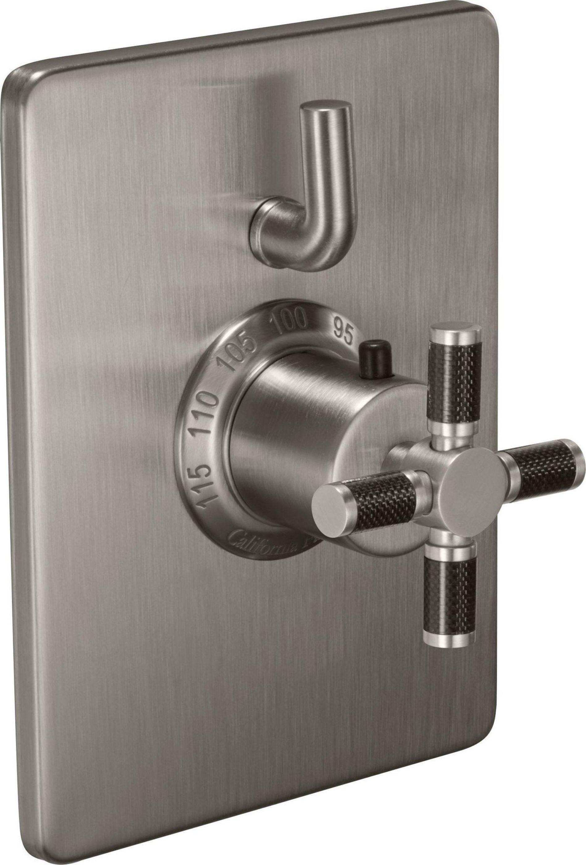 California Faucets Descanso StyleTherm con Control de Volumen Individual - Manija de Cruz de Fibra de Carbono