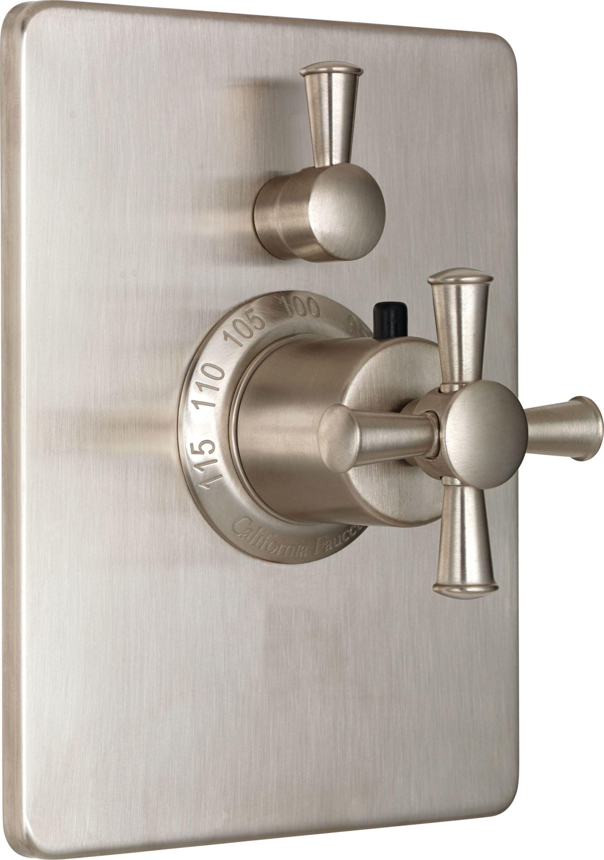 California Faucets Miramar StyleTherm con Control de Volumen Individual - Placa Rectangular, Manija de Cruz