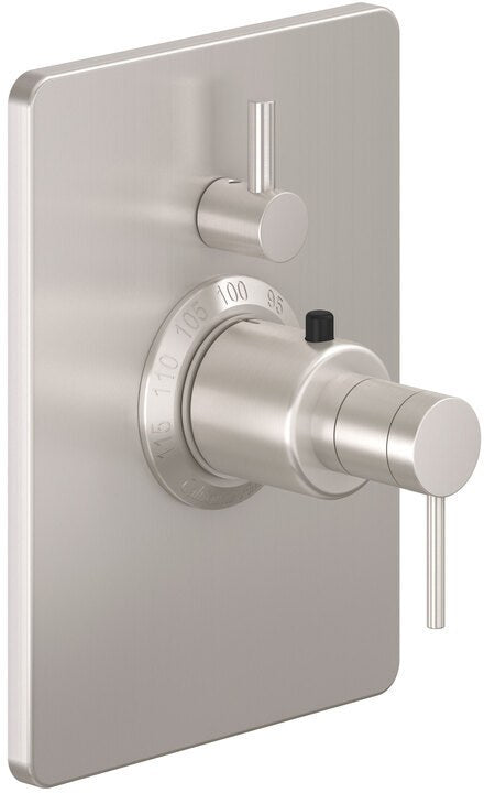 California Faucets D Street StyleTherm con Control de Volumen Individual - Placa Rectangular - Palanca Redonda - Satin Nickel
