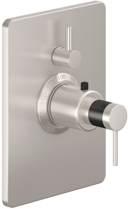 California Faucets D Street StyleTherm con Control de Volumen Individual - Placa Rectangular - Palanca Redonda - Satin Nickel