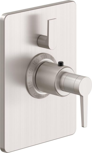 California Faucets D Street StyleTherm con Control de Volumen Individual - Placa Rectangular - Palanca Plana - Satin Nickel