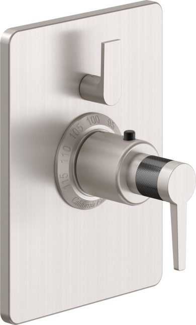 California Faucets D Street StyleTherm con Control de Volumen Individual - Placa Rectangular - Palanca Plana - Satin Nickel
